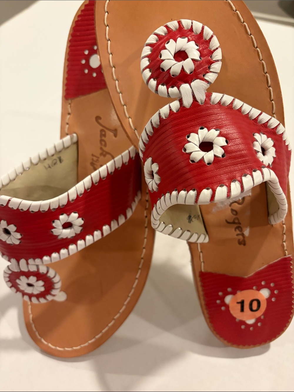 Jack Rogers Women's red and White Palm Beach Navajo Thong Sandals Size 10